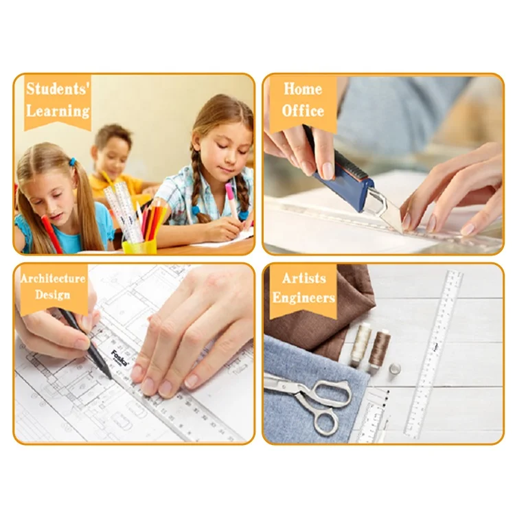 Foska Straight Ruler 6inch 8inch 12inch 20inch Inches and Metric Scale Clear Plastic Ruler for Student School Office