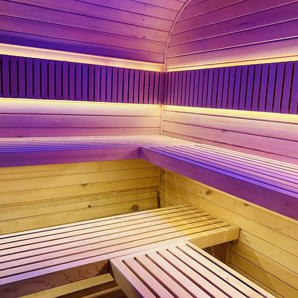 Enjoytech New Cube Sauna Room-Red Cedar Wood Large Outdoor Sauna Room with Lights and Speakers In Sale