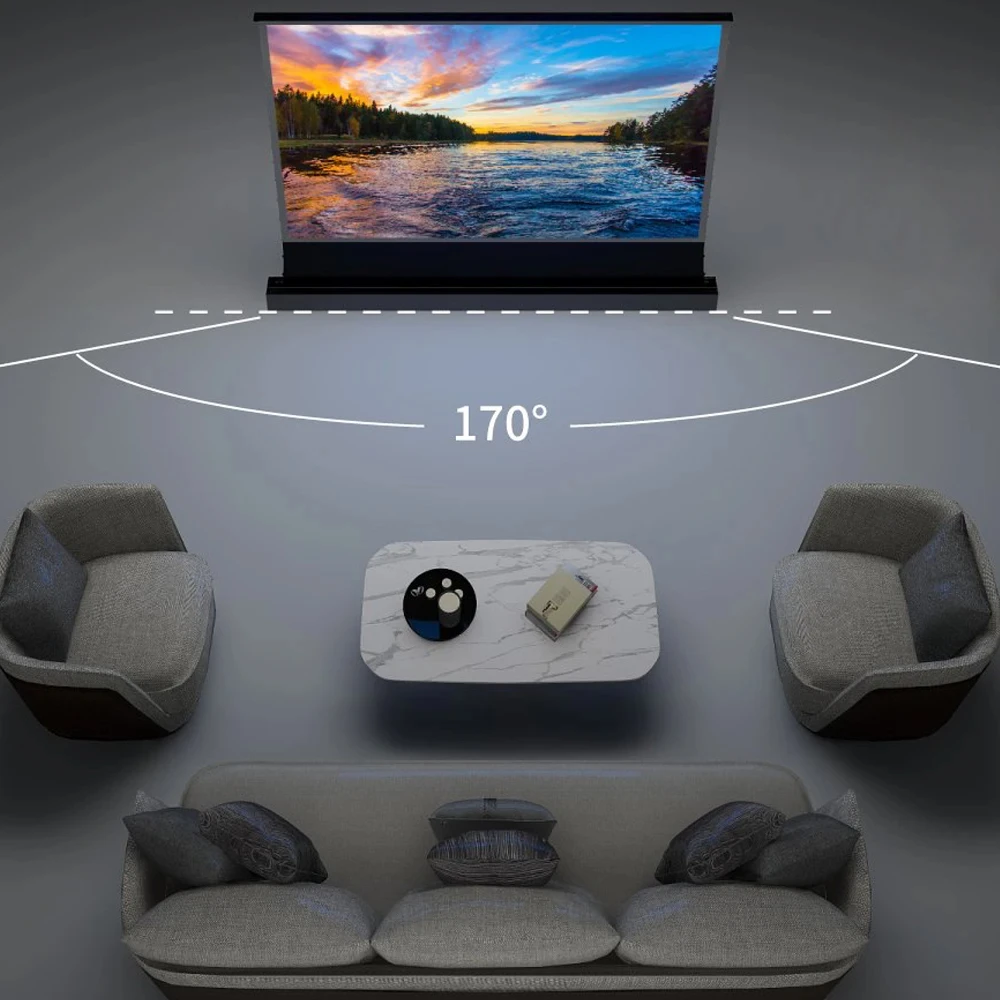 VIVIDSTORM S PRO 120 Inch Electric Tension Floor Screen for Ambient Light Rejecting Ultra Short Throw Laser 4k Projector Screen