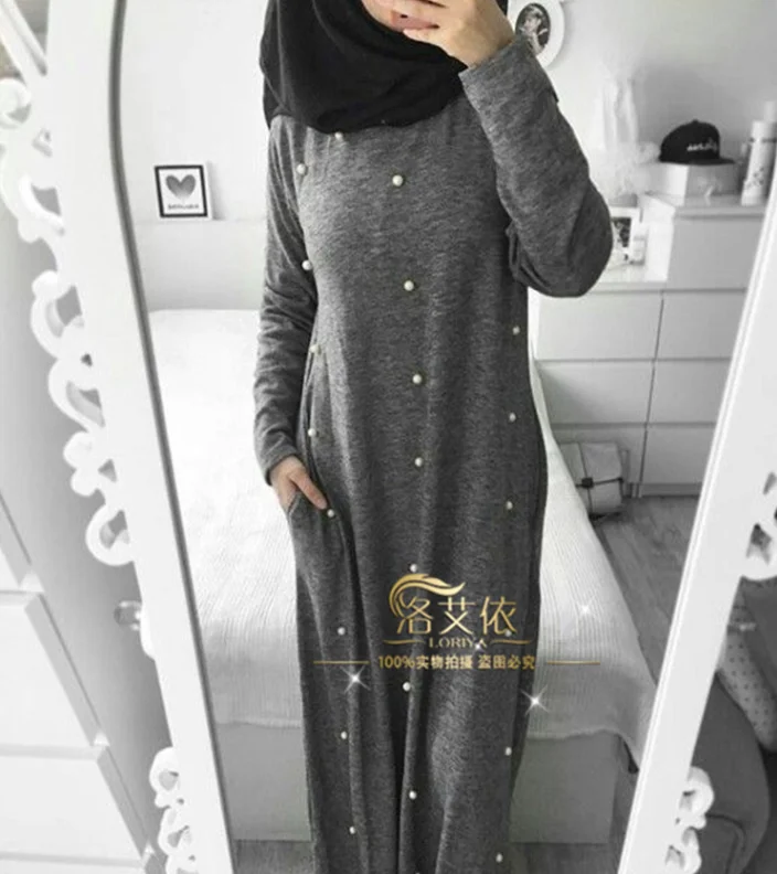 2021 Muslim pearl dress Islamic fashion dress
