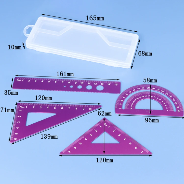 Индивидуальные цветные канцелярские принадлежности, математические наборы, линейка-транспортир, Геометрическая Алюминиевая линейка, набор школьных принадлежностей для студентов