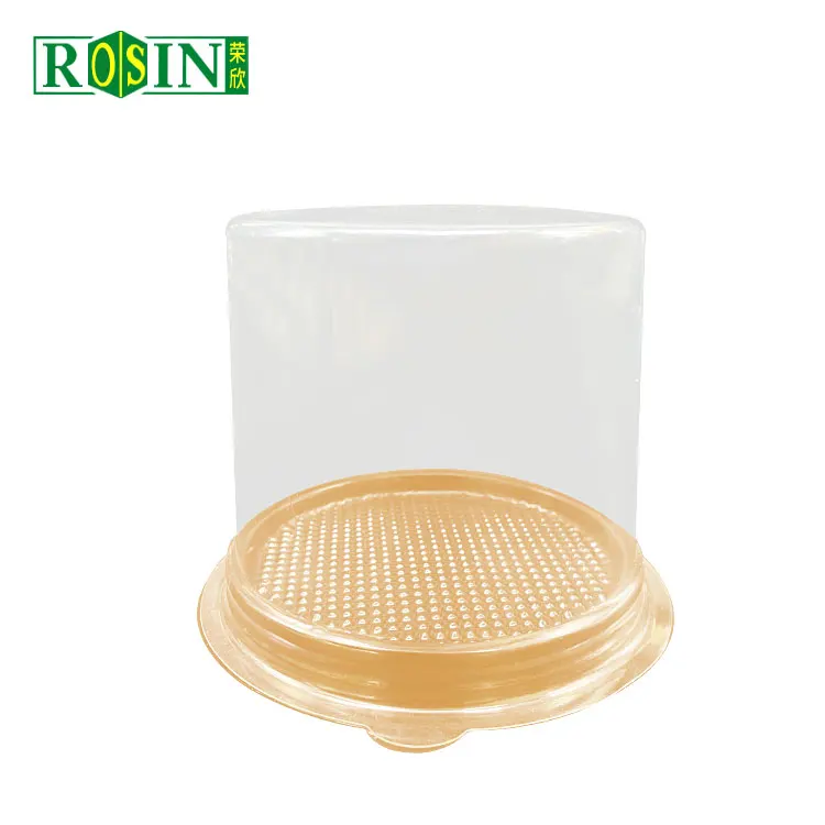 Custom PET Round Golden Cake Box Packaging Plastic Slice Cheesecake Container With Transparent Lid