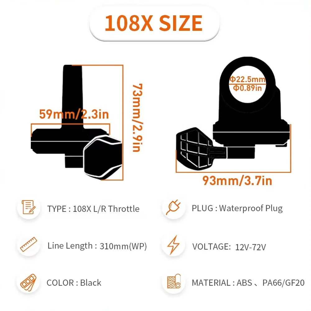 Ebike Thumb Throttle BAFANG 108X Left/Right 3 Pin Female Waterproof Connector for Electric Bicycle BBS01 BBS02 BBSHD Mid Motor