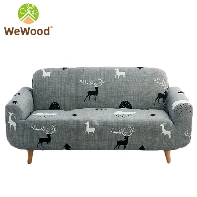 I Shape Printed Armless Elastic Elegant Full Cover Slipcover 3/4 Seater Stretch Sofa Cover