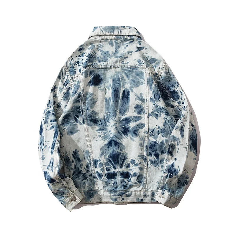 Tie dye European and American autumn winter hip hop denim jacket for men tie dye denim jacket for men from factory