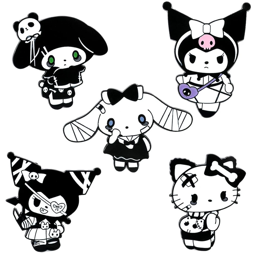 Эмалевые нагрудные булавки Sanrio на Хэллоуин в готическом стиле Hello Kitty Kuromi брошь Kawaii My Melody Cinnamoroll металлический значок для рюкзака
