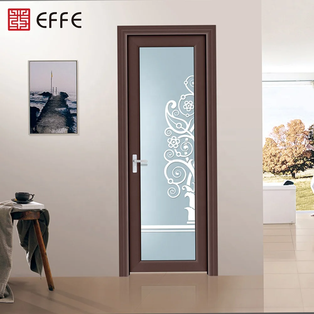 
hinges swing glass casement door powder coated aluminum frosted glass bathroom door for sale 