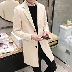 Solid Color Casual Fashion Men Long Coat Breathable Thermal Wool Coat Trench Coat
