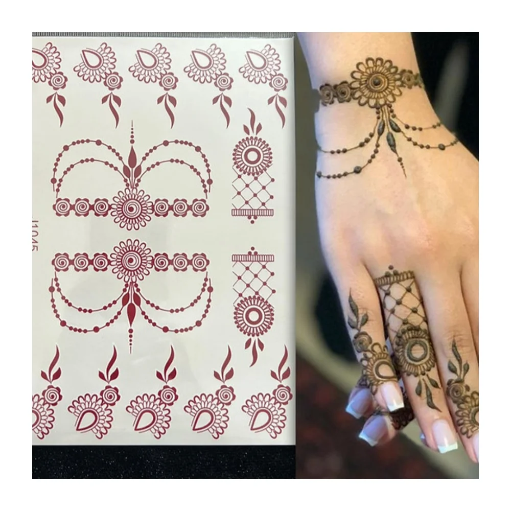 Factory Sale Brown Henna Lace Tattoo Temporary Sticker Body Art Middle East India Hand Back Tattoo Sticker
