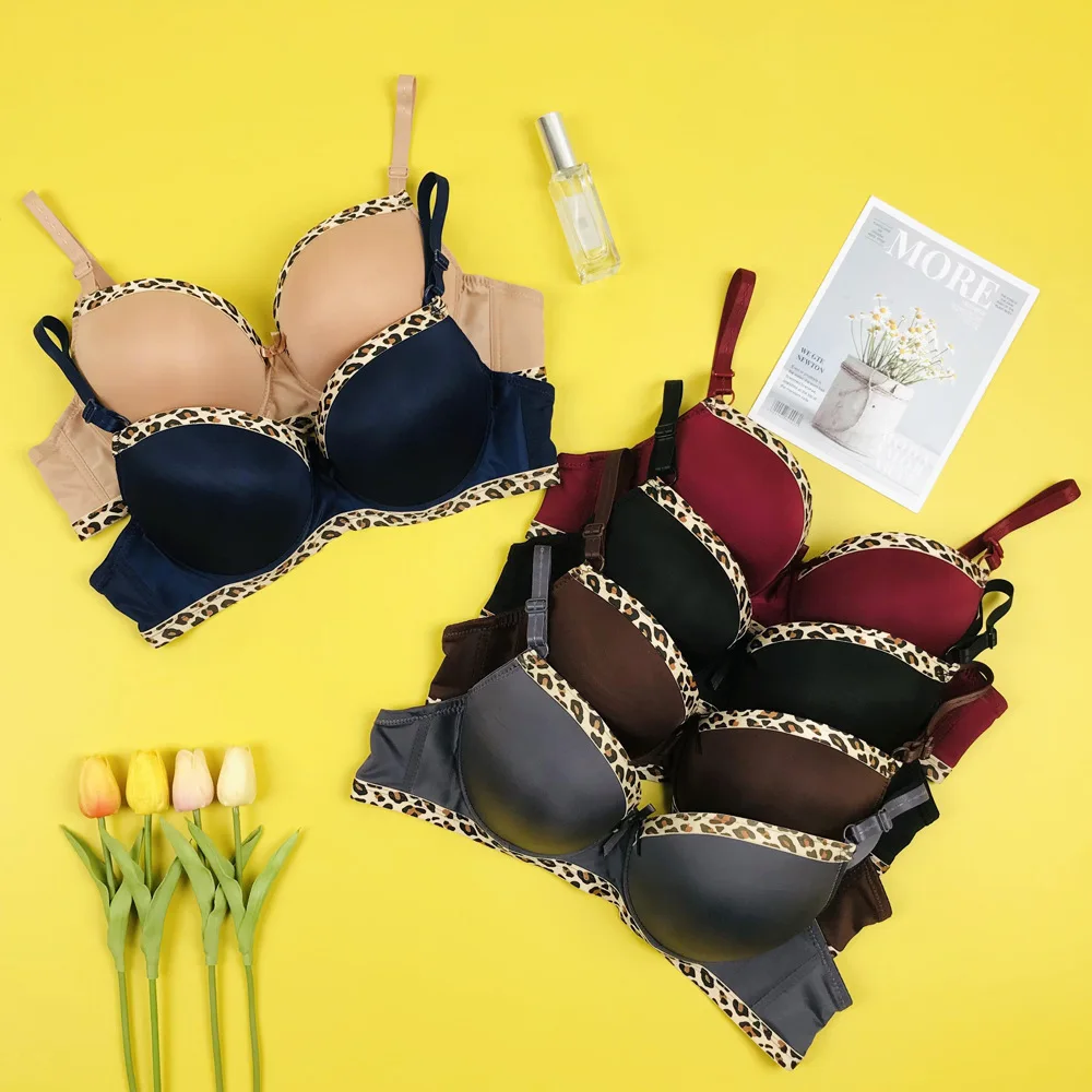 leopard print beautiful back sexy bra glossy underwire thick cup gathered anti sag lingerie wholesale