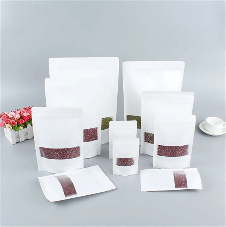 Custom Printed Zipper Food Packaging Pouch White Kraft Paper Bag for Coffee Tea