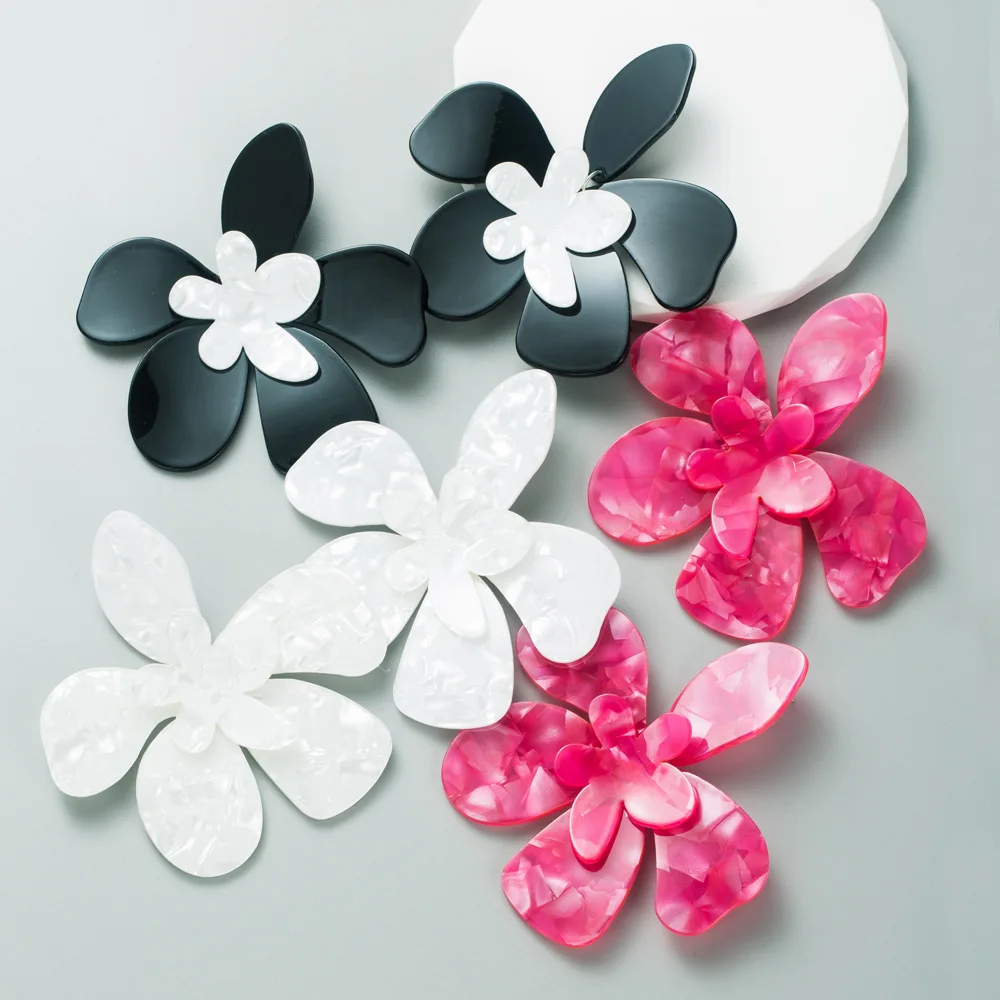 Exaggerated holiday style acetate plate petal earrings personality fashion color acrylic large flower earrings female