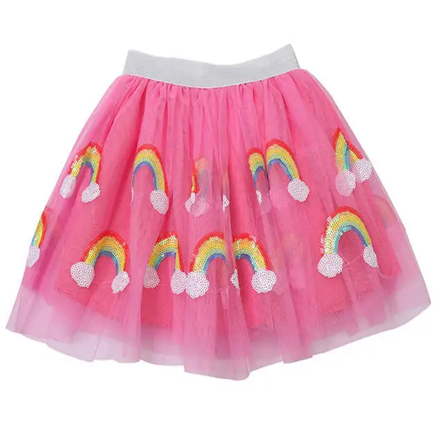 SAMPLE LINK Wholesale princess soft material rainbow embroidery style children tutus skirt for girl with lining