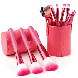 12Pcs Private Label Fashion Japanese Poundation Powder Travel Wooden Make Up Brush Set WIth Cup Holder Case