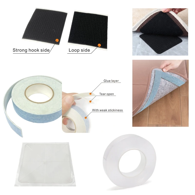 Customized Reusable Traceless Self-Adhesive Strong Stickiness Anti-Slip Surface L Shape Square Carpet Rug Mat Rug Gripper