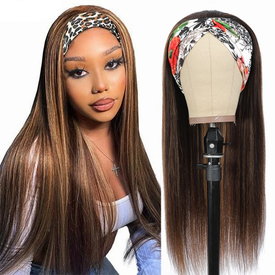 150% 180% 200% Density Quality Human Hair Highlight Headband Wigs In Lace Machine Made None Lace Wigs Cheap Wig For Black Women