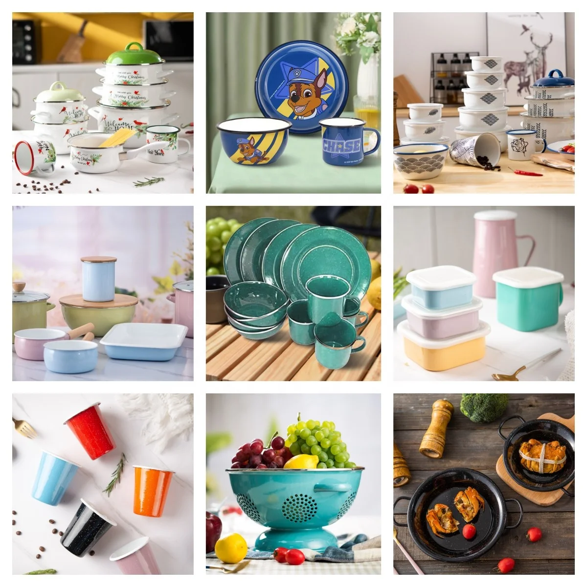 WUJO Enamelware Manufacturer Best Selling Enamel Bowl Plate Mug Camping Enamel Tableware Set