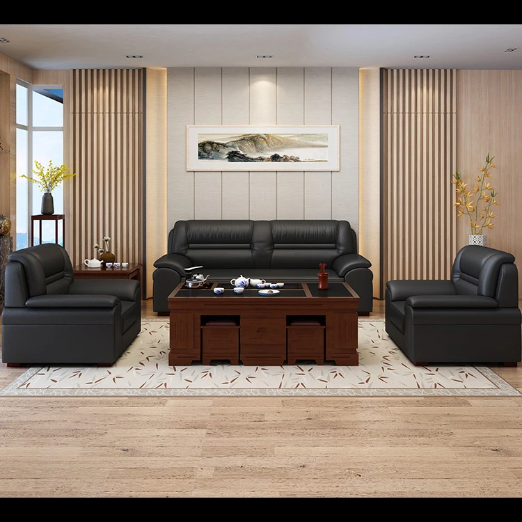 BOSS Office Sofa Sets Luxury Modern Furniture Lounge Luxury Wooden Leather Sofa For Business Reception