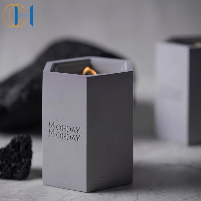 C&H Custom Logo Engraved Concrete Pot De Bougie Candle Container Luxury Scented Candles With Grey Cement Jar