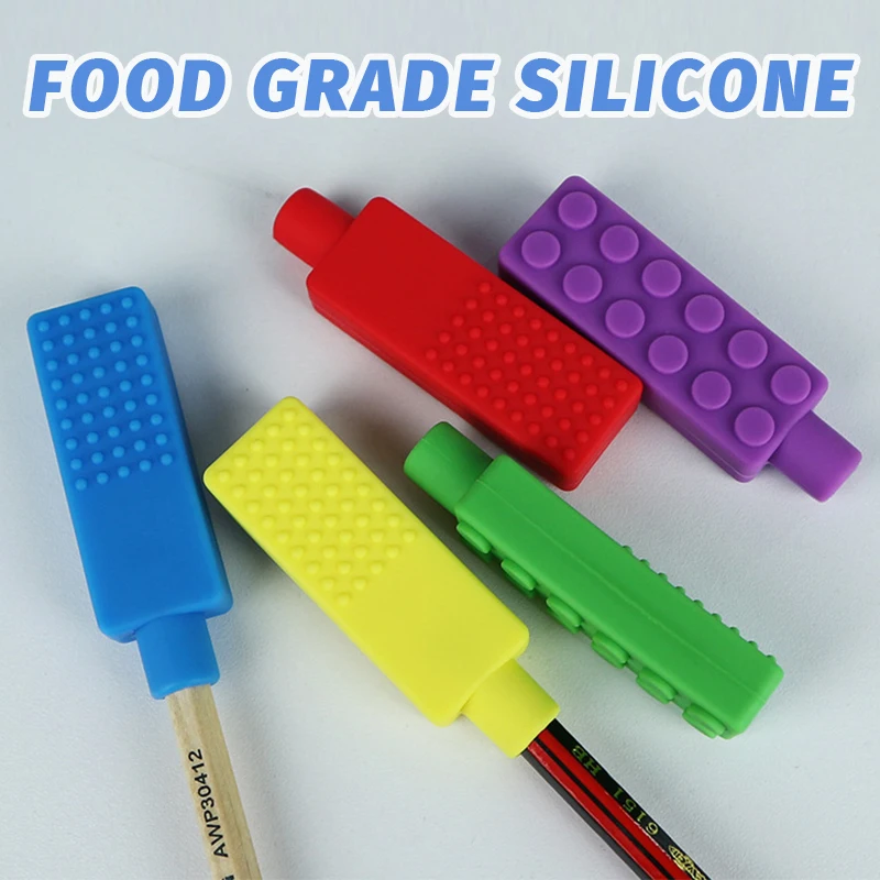 Leafree Natural Silicone Rainbow Building Block Teether Baby Teething Play Toy Infant Teether Silicone Chew Pencil Topper