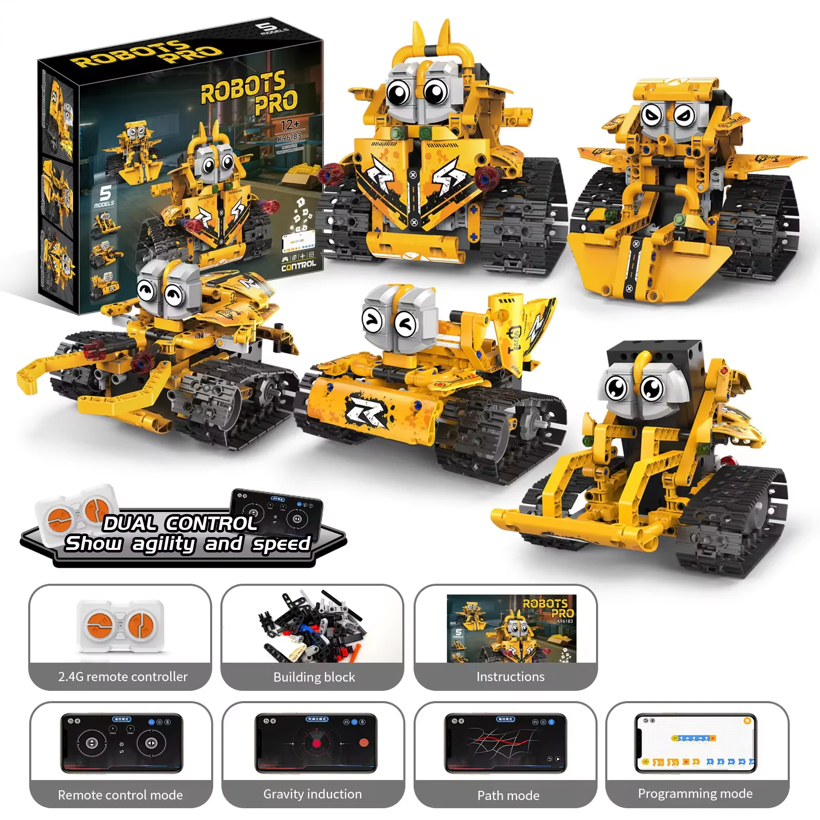 New Arrival 5 in 1 Robot Building Kit RC App Control Programming Robot STEM Project blocks Set for 8-16 Year Old Kids