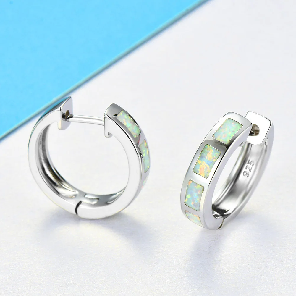 JCA New Design Copper White Gold Plated Opal Jewelry Big Circle Earrings With Colored Hoop White Opal Hoop Earrings
