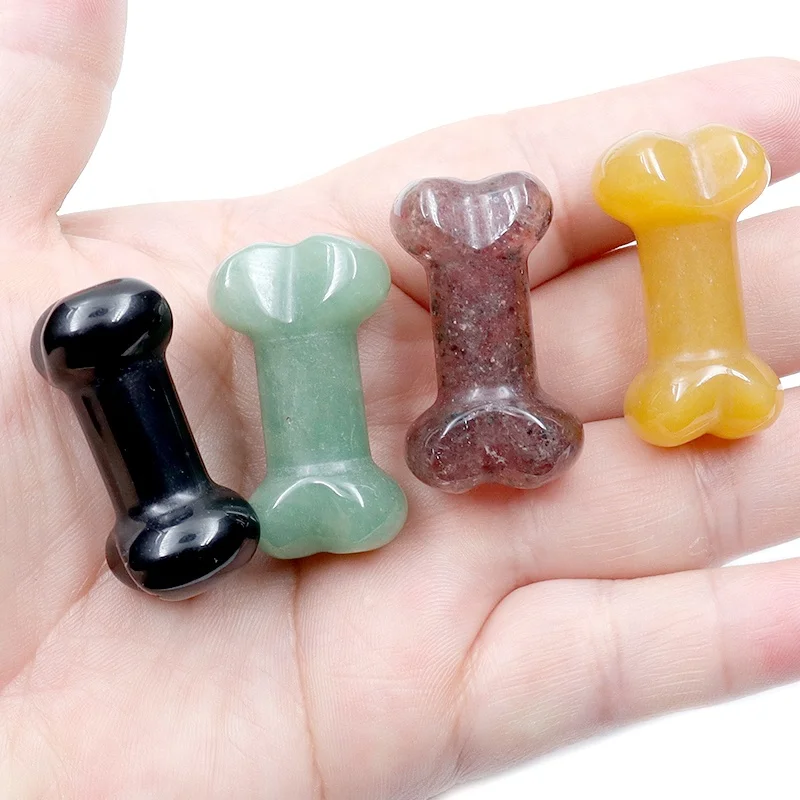 35mm Wholesale Bulk Natural Crystals Healing Stones Black Obsidian Crystal Dog Bone Gemstone Crafts For Gift