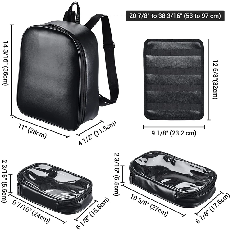 custom black dresser PU leather artist cosmetic backpack bag for makeup barber backpack