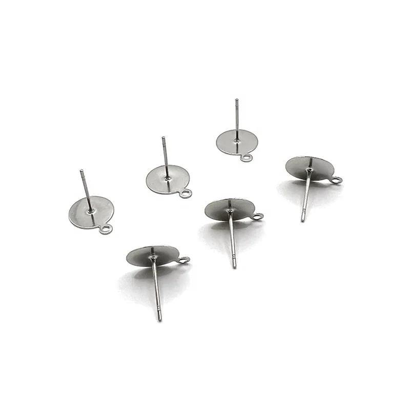 Earring Post Findings with loop Stainless Steel Earring Post with Flat Thin Discs Findings for Jewelry DIY Making