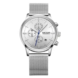 Megir 2011 Couple Watch Stainless Steel Band Water Resistant Quartz Chronograph watch for watches