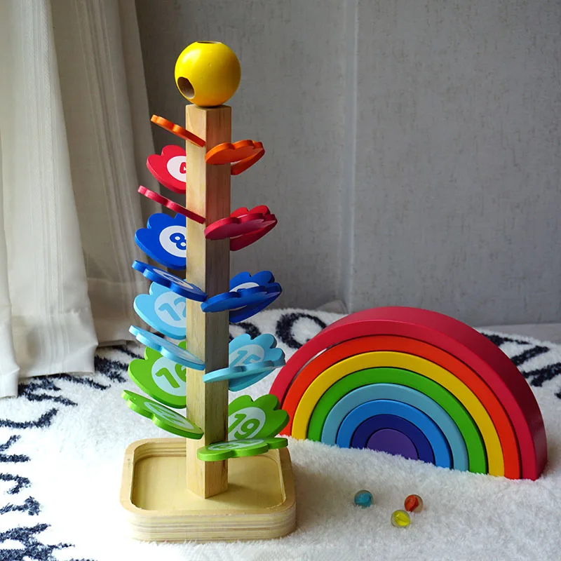 wooden Montessori Educational Stacking Bricks Toys Rainbow Building Blocks For Kids