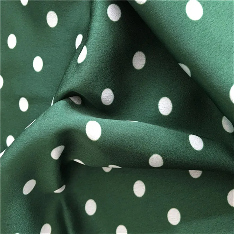 Printed polka dots polyester stretch silk satin fabric for sleepwear dress shirt clothing