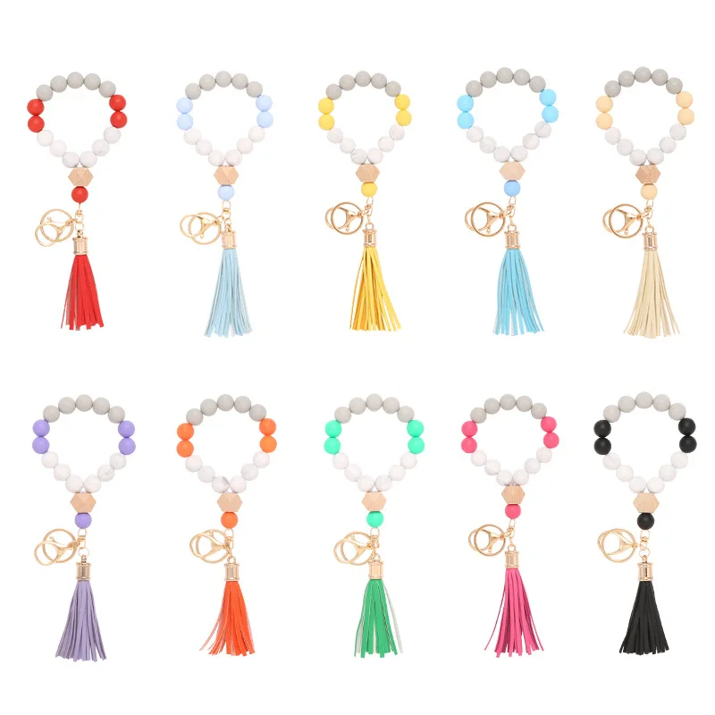 Fashion Keychain Wristlet Bangles Holder Wrist Ring Silicone Bracelets Rubber Wristband Pendant Lady Tassel Key Chain Bracelet