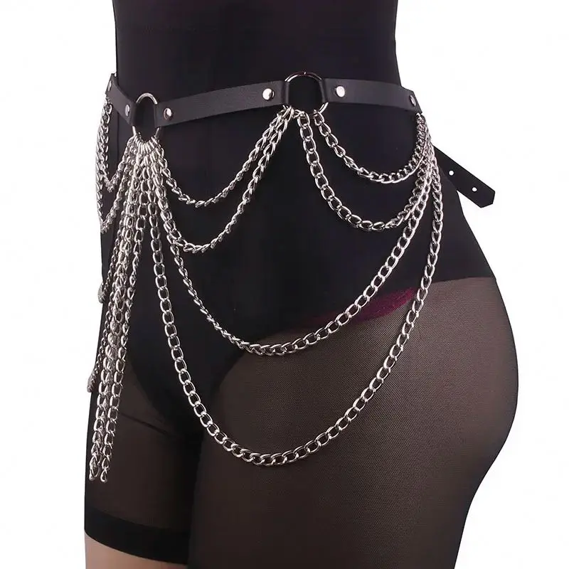 Party Rave Waist Jewelry Body Accessories Black Body Chains Punk Leather Waist Chain Belt for Women and Girls