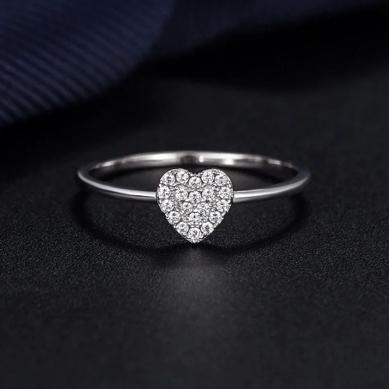 Fine Jewelry Ring Classic Simple Heart Shaped Cubic Zirconia Engagement Ring Women Sterling Silver Rings For Girls Beautiful