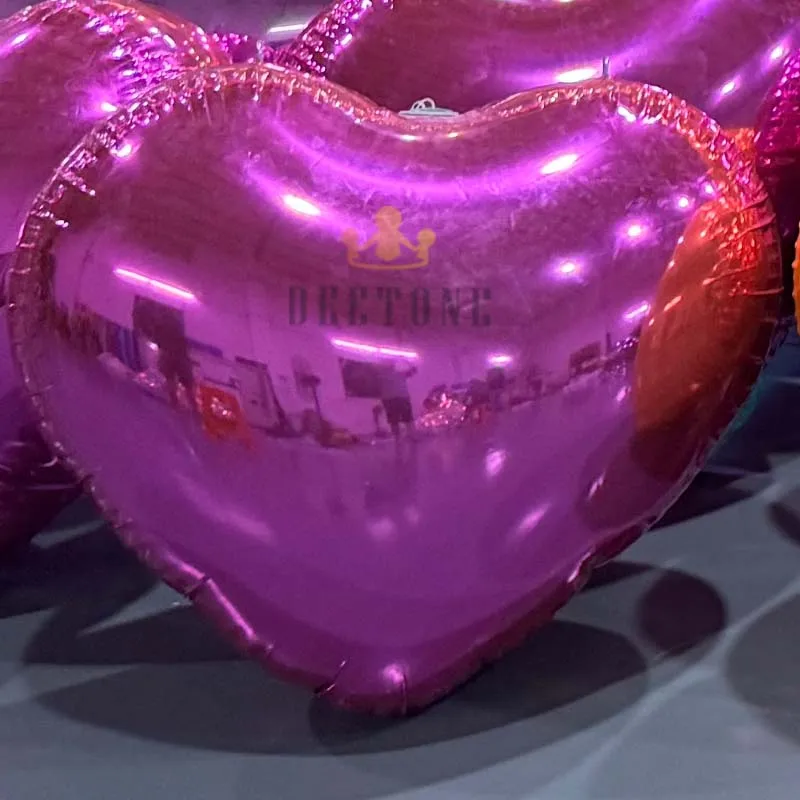 Romantic Valentine Red Pink Shiny PVC Mirror Ball Inflatable Heart-Shaped Mirror Balloon Inflatable Heart Mirror Sphere