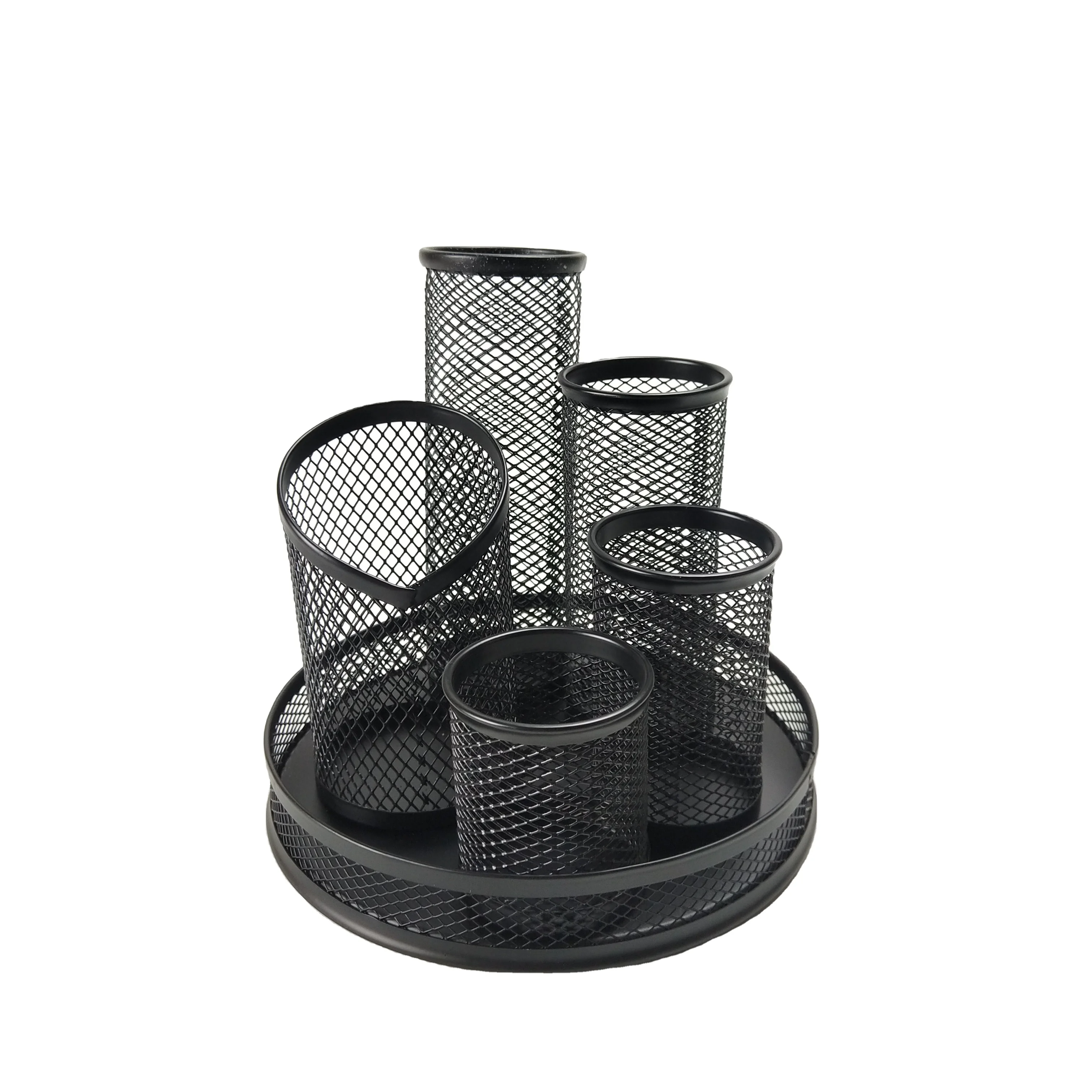 Stationary Accessories Multifunction Metal Mesh 5 Parts  Rotating Display Stand Pen Holders Bottom with Magnet Desk Organizer