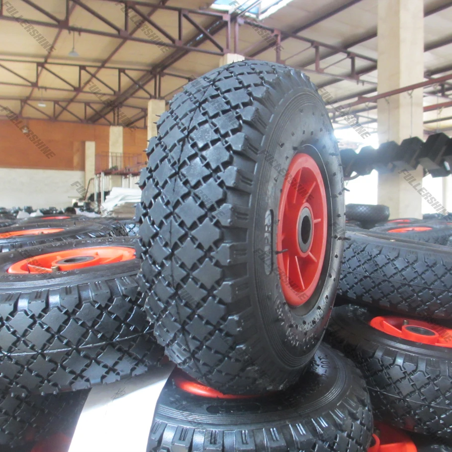 wheel 3.00-4 with plastic rim and diamond pattern without bearing for wheelbarrow and hand trolley