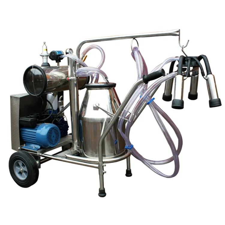 Stainless Steel Double Bucket Portable Cow Milking Machine with Vacuum Pump