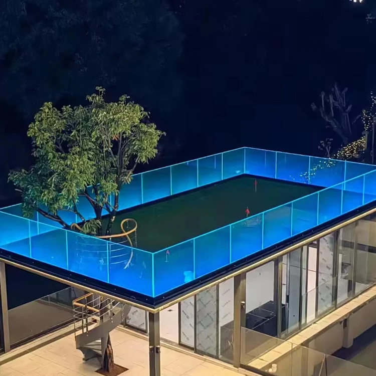 Villa Glass Deck Railings Outdoor Frameless Tempered Glass Aluminum French Glass Balcony LED Railing Aluminum U Channel