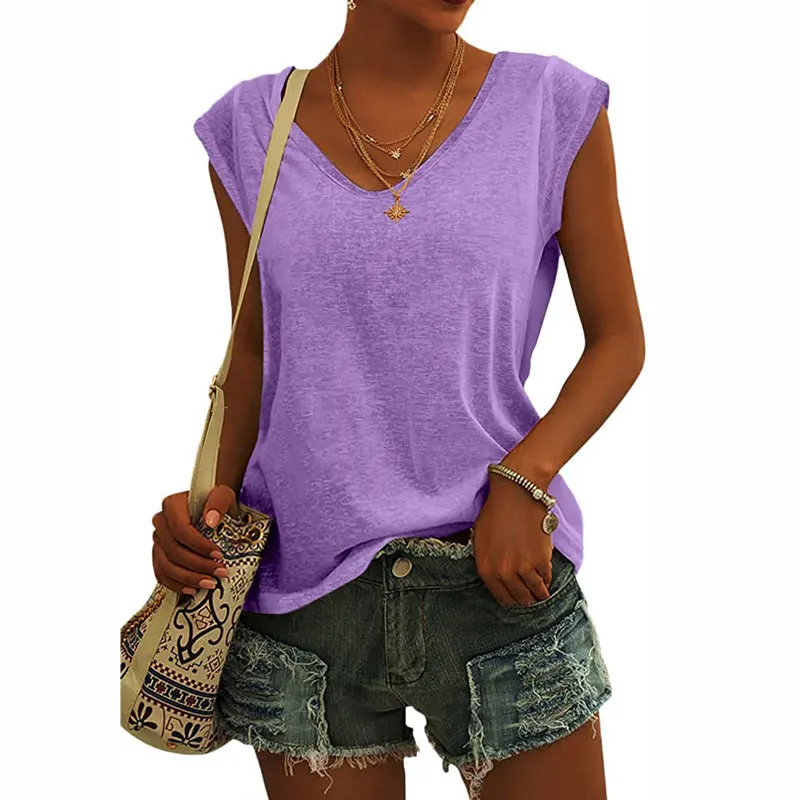 Custom US Size Tri Blend Womens Cap Sleeve Blouses T-Shirt Casual Loose Fit Basic Shirts Tank Tops