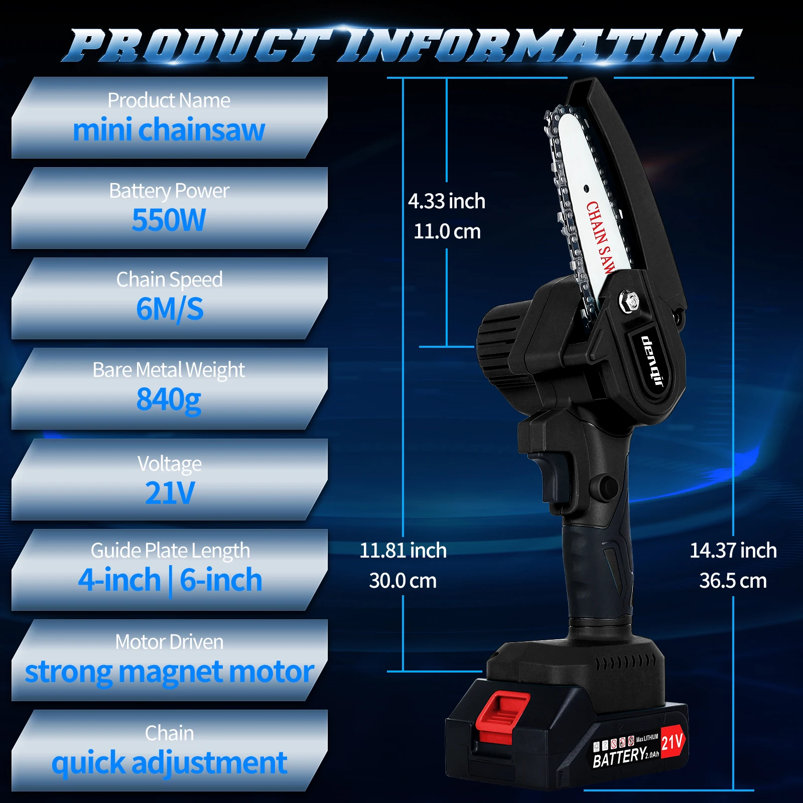 EU Warehouse in Stock! 21V  Mini Cordless Electric Chainsaw 2 Battery-Powered Wood Cutter Rechargeable