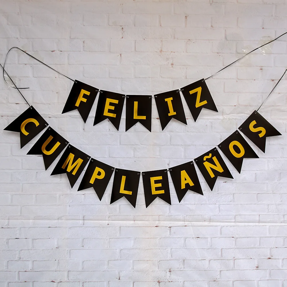 Spanish Happy Birthday Paper Banner Colorful Feliz Cumpleanos Bunting Banner Garland Flags Birthday Party Decoration