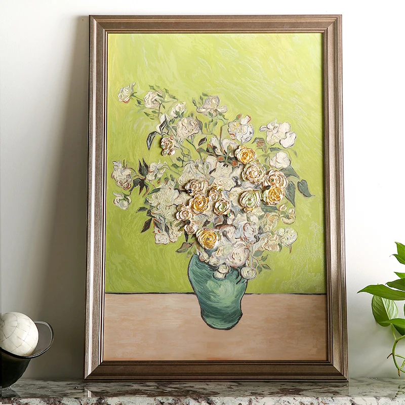 SANLOREN Wall decor enamel painting Vincent van Gogh white rose living room decorative paintings with customized sizes for home