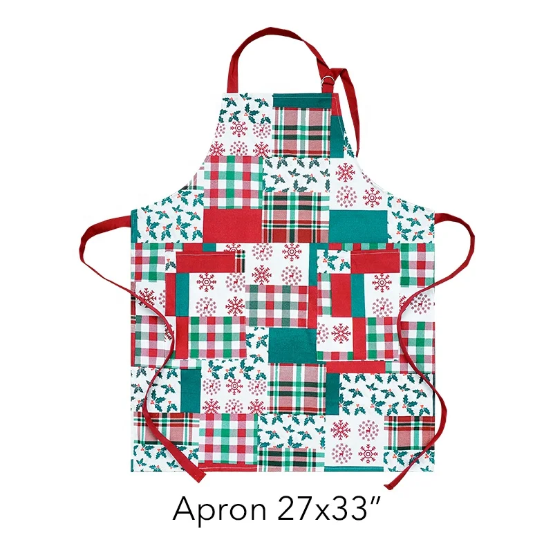 Рождественский Зеленый Красный Клетчатый Регулируемый Кухонный Фартук Профессиональный фартук оптом без рукавов органический хлопок текстовый логотип