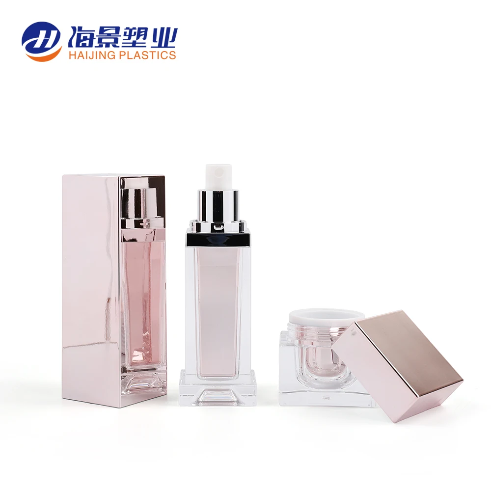 luxury square cosmetic Lotion bottle  Cosmetic packaging cream jars Skin Care  acrylic airless pump bottle set