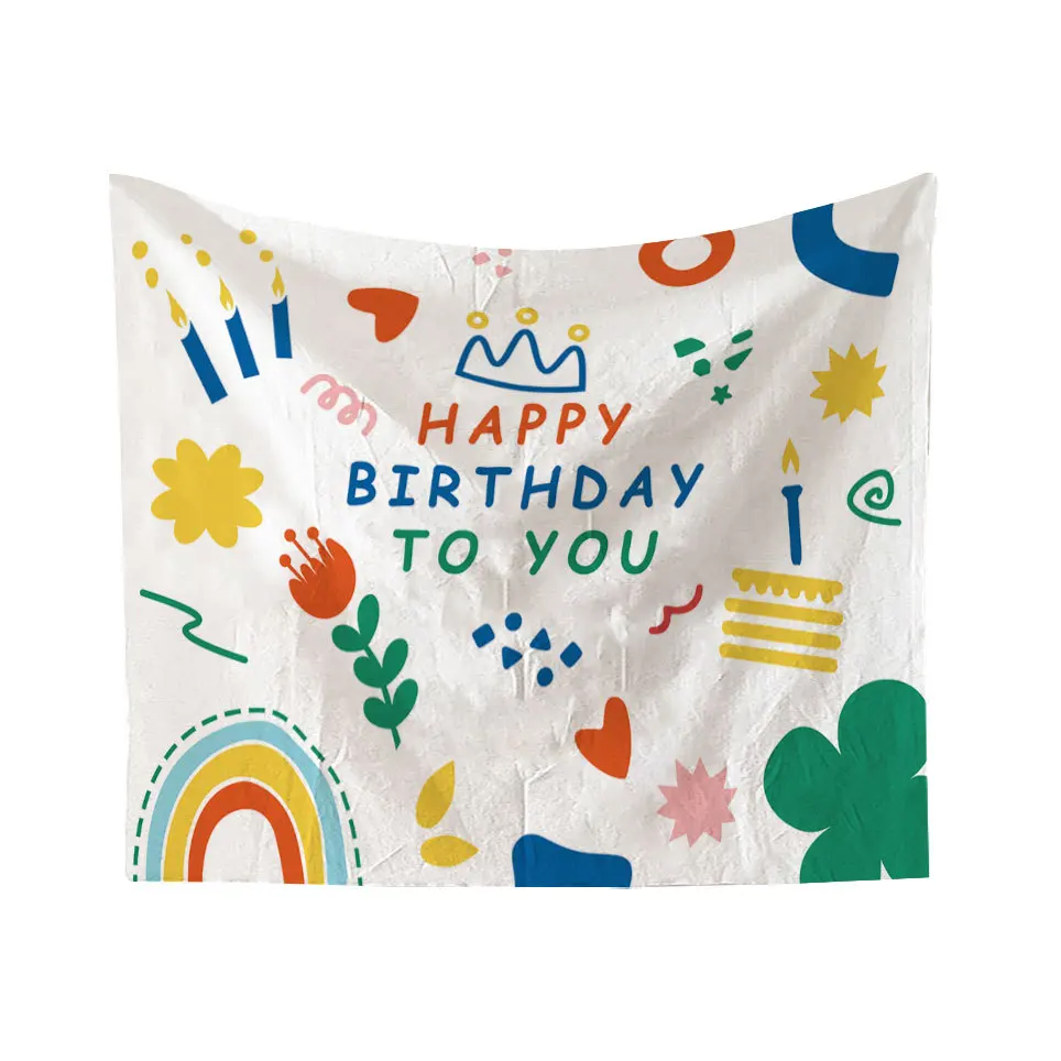 Wall Hanging Background Cute Happy Birthday Pattern Home Party Decor Tapestry