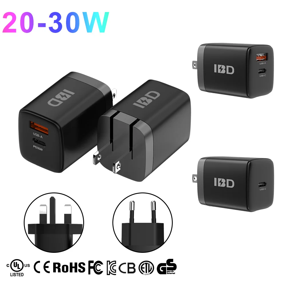 OEM logo Mini Foldable phone Fast Pd20w Usb c Pd3.0 30 W Usb-c Pd 20 Watt Type c 20w 30w Wall Charger For iPhone Samsung Apple