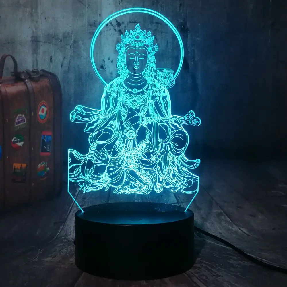 Avalokiteshvara Acrylic 3D LED Lamp Night Light WarmingLight USB Touch 7 Colors Change Illusion Lamp Home Decor Table Lamp Gifts