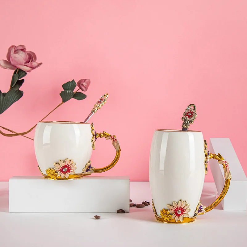 
 Heat Resistant Ceramic Coffee Mug Business Gift Daisy Porcelain Enamelled Dirnkware  